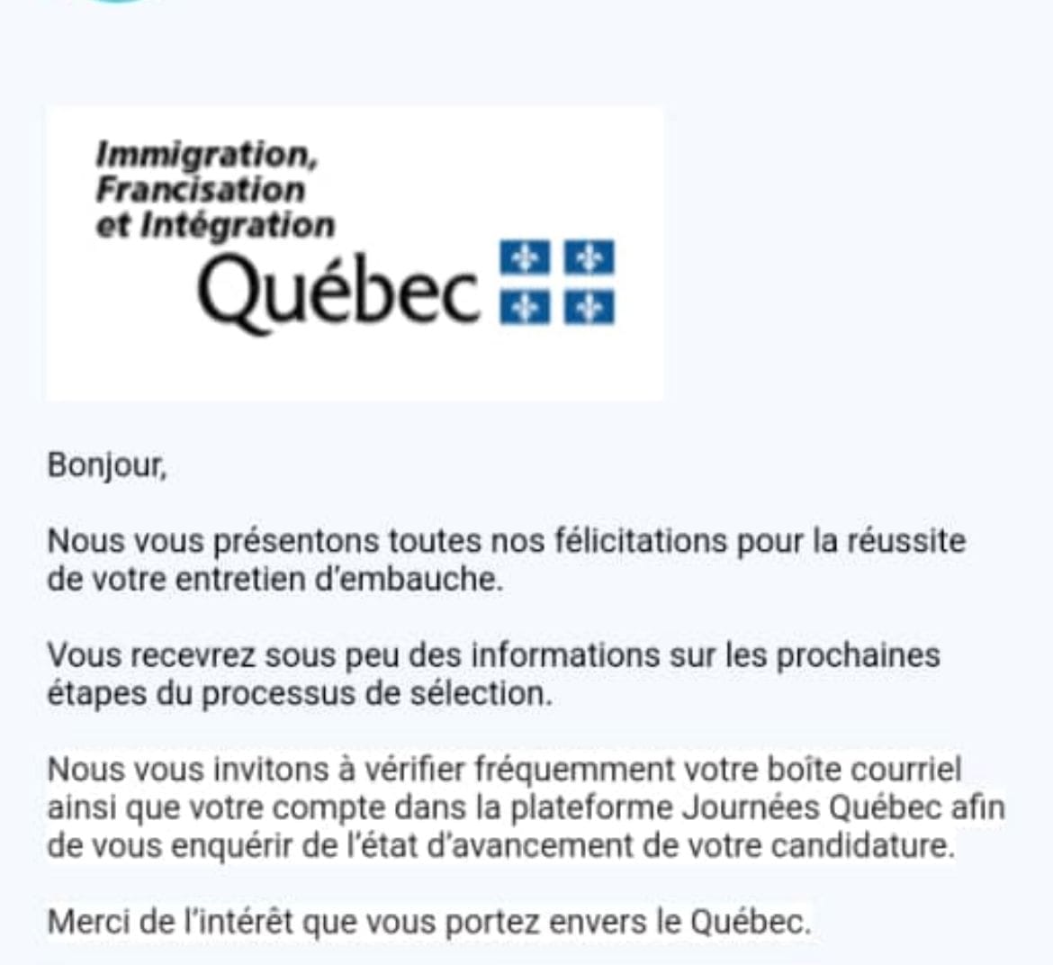 Confirmation Québec MIFI